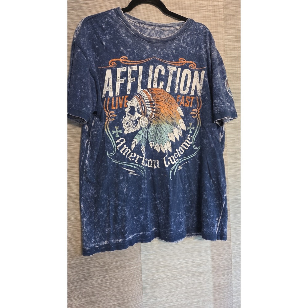 Vtg Y2k Affliction Revesible Indian Chief Skull Grunge Distressed Shirt XL